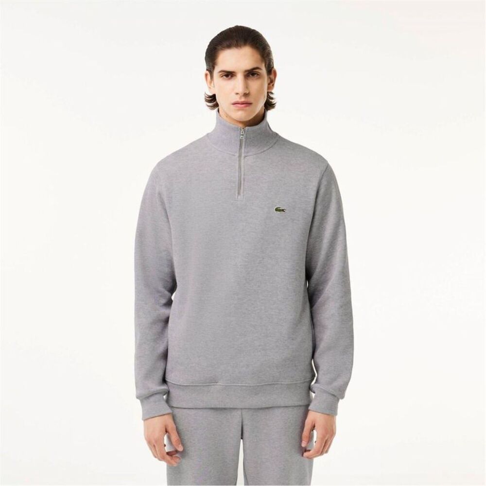 Lacoste Mens Interlock Quarter Zip Sweatshirt / Light Grey